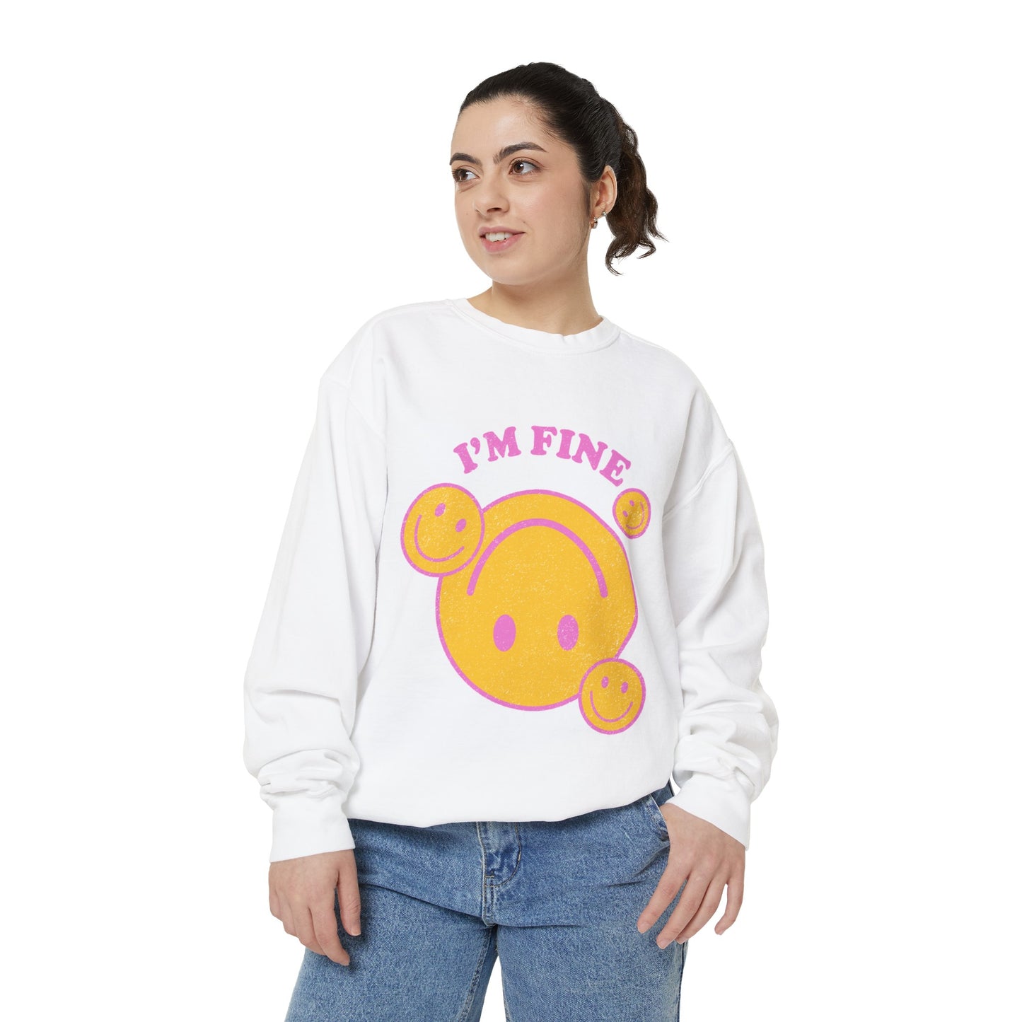 I'm Fine Smiley Face Garment-Dyed Sweatshirt